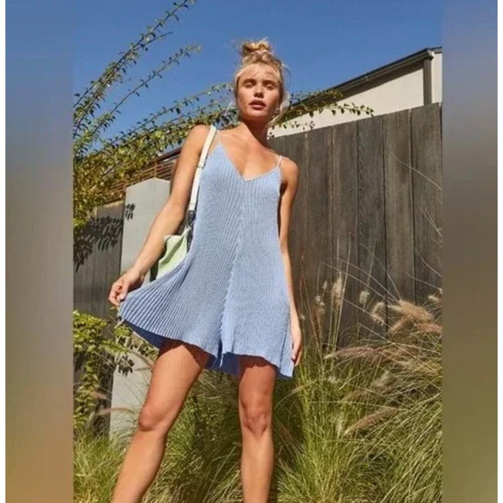 Free People Periwinkle Blue Playsuit Nola Short Romper Ribbed Size XS